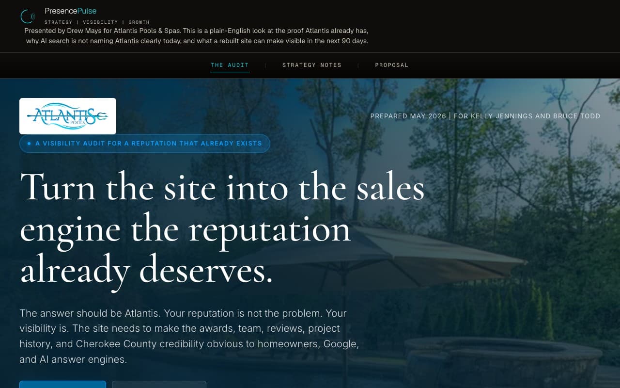 Atlantis Pools website, live